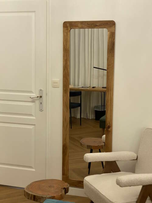 Miroir mural arrondi élégant en bois massif naturel