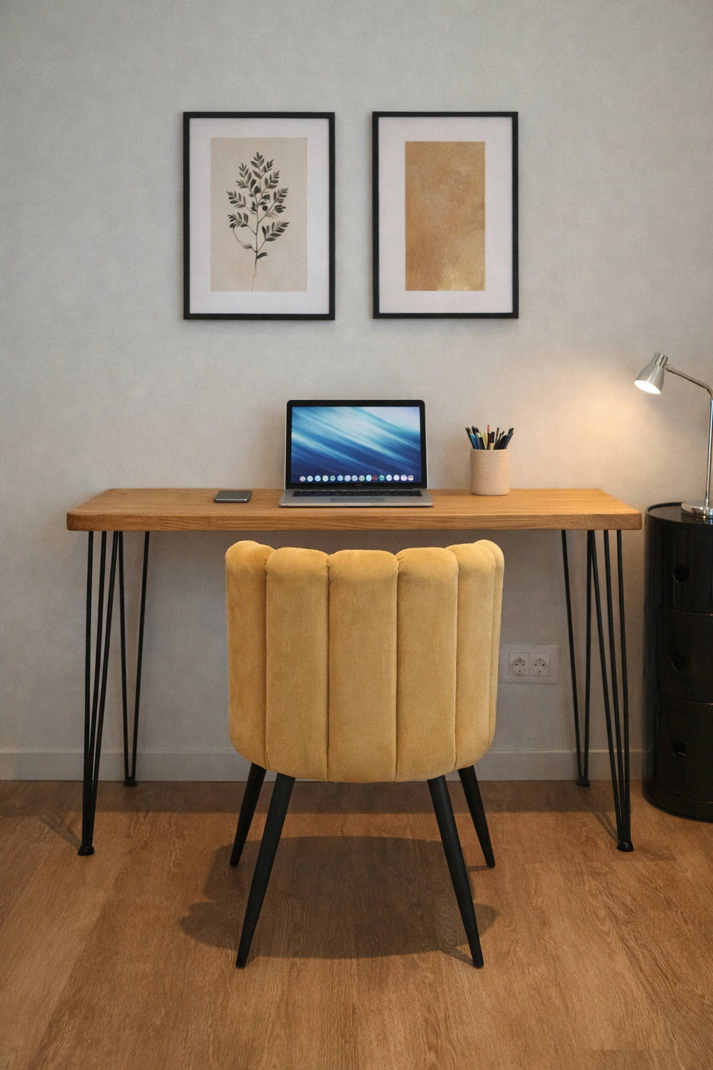 Console en bois massif fabriquée artisanalement en France avec pieds acier noir Manufacture Dubosc & Fils.